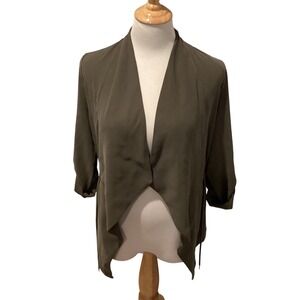 ZARA BASIC Olive Green Drape Front Kimono Jacket Roll Tab Sleeve XS
